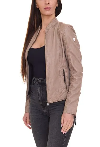 ALPENBLITZ Chaqueta de cuero auténtico para mujer Chaqueta motera Rocky de napa de cordero beige o rosa/negro