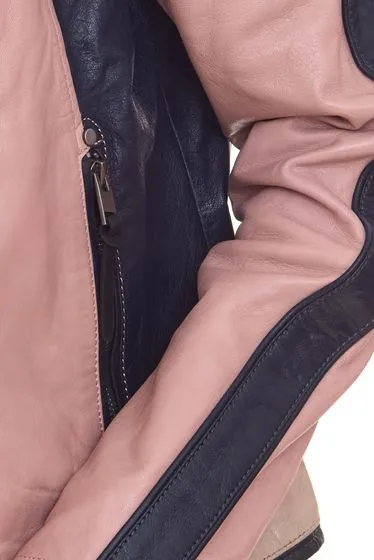 ALPENBLITZ giacca in pelle da donna Rocky Biker Jacket in nappa di agnello giacca in vera pelle 60798664 rosa/beige/nero