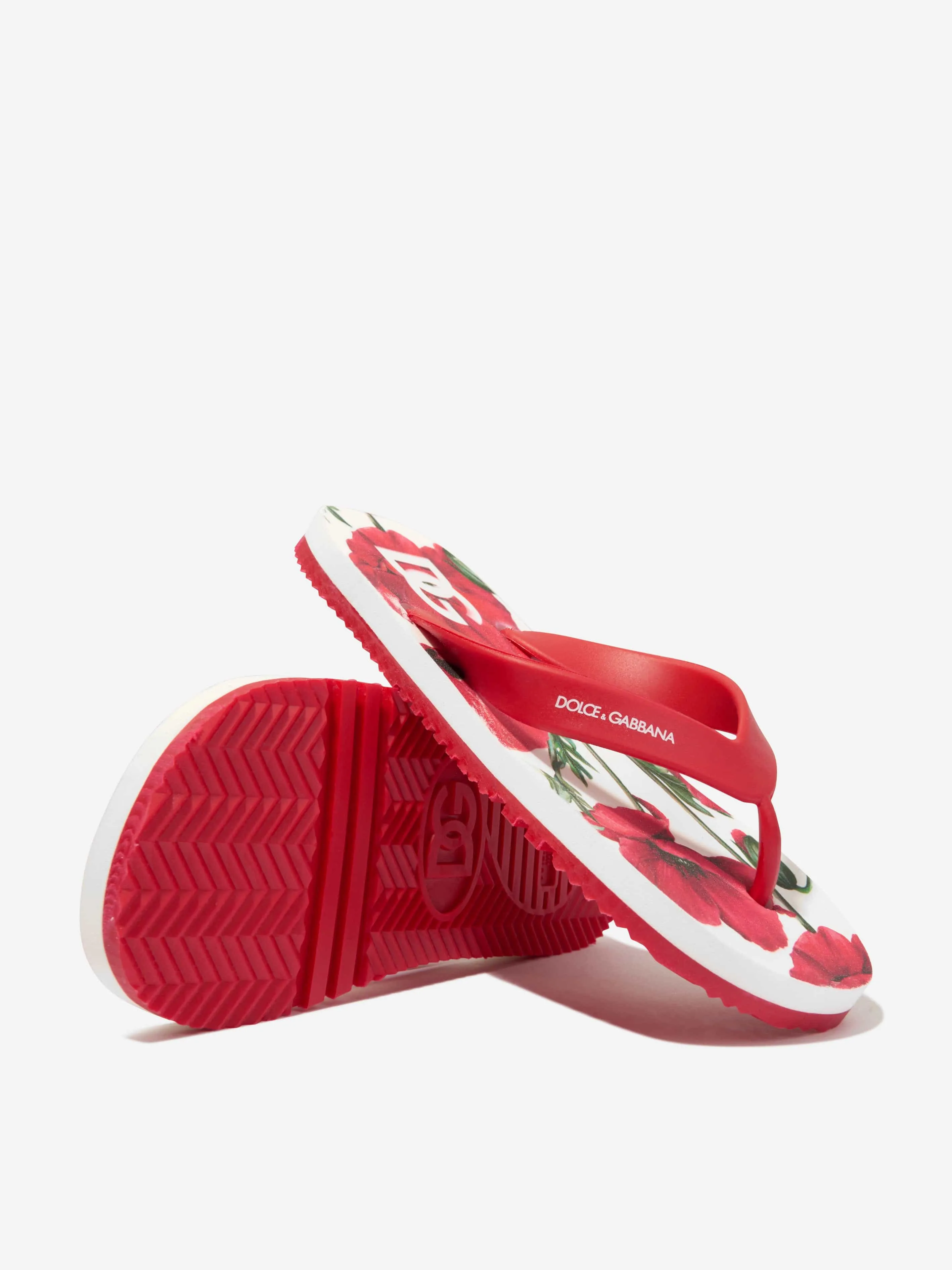 Dolce & Gabbana Kids - Girls Poppy Print Flip Flops in Red | Childsplay Clothing