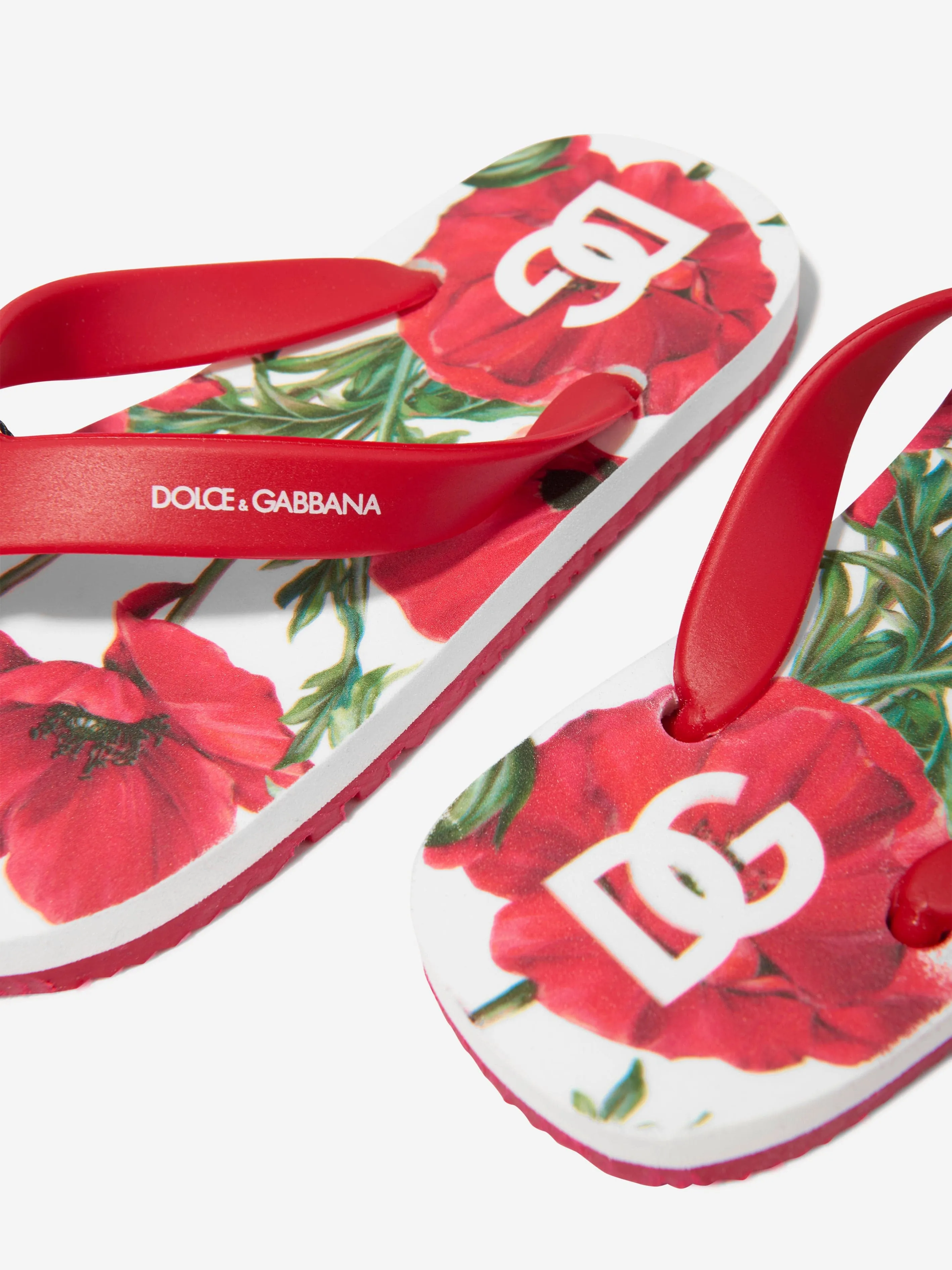 Dolce & Gabbana Kids - Girls Poppy Print Flip Flops in Red | Childsplay Clothing