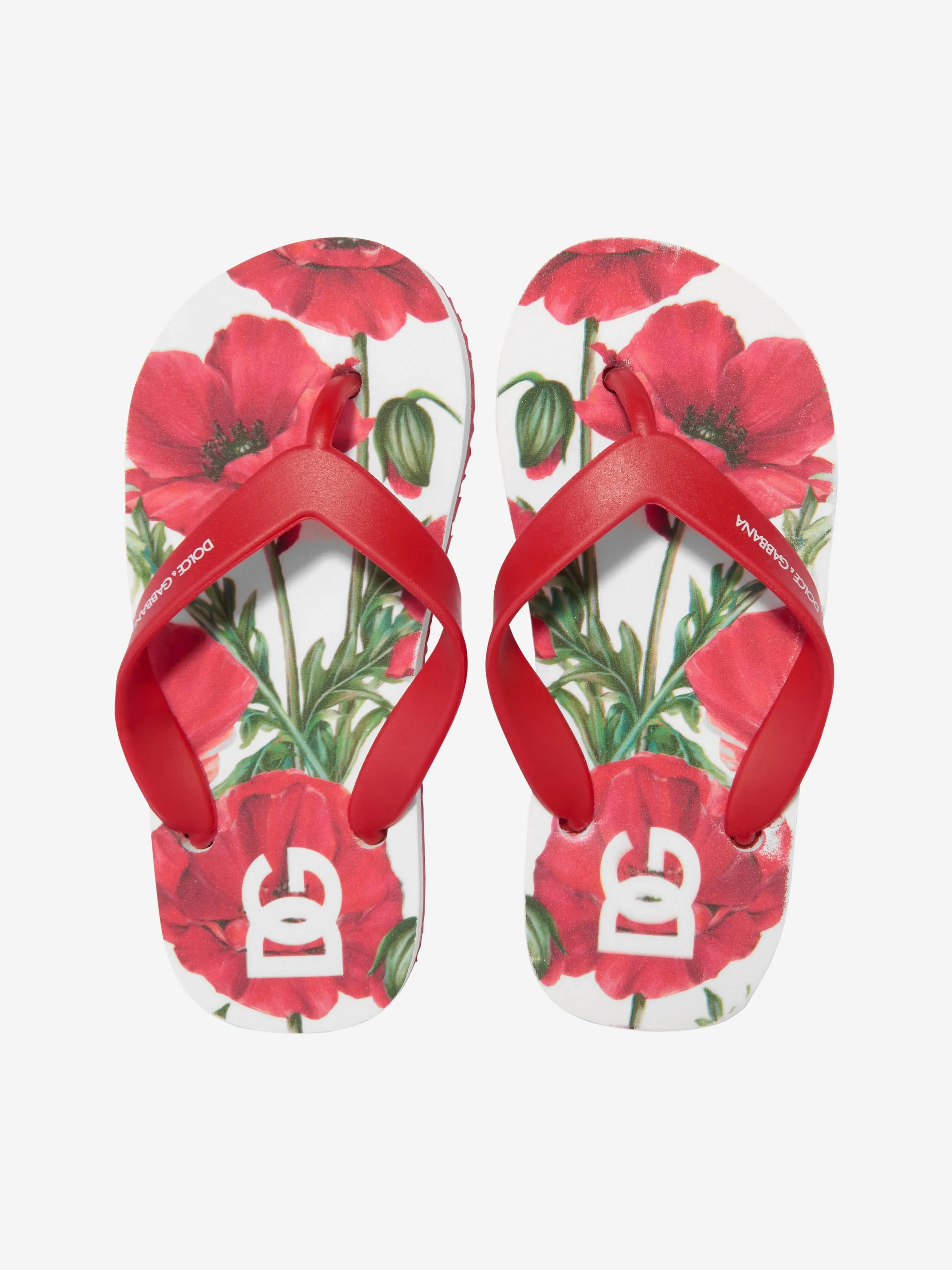 Dolce & Gabbana Kids - Girls Poppy Print Flip Flops in Red | Childsplay Clothing