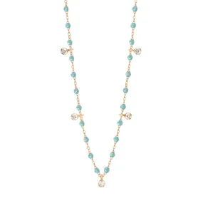 Gigi Supreme Classic 5 Diamond Necklace, Aqua, Rose Gold, 17.7