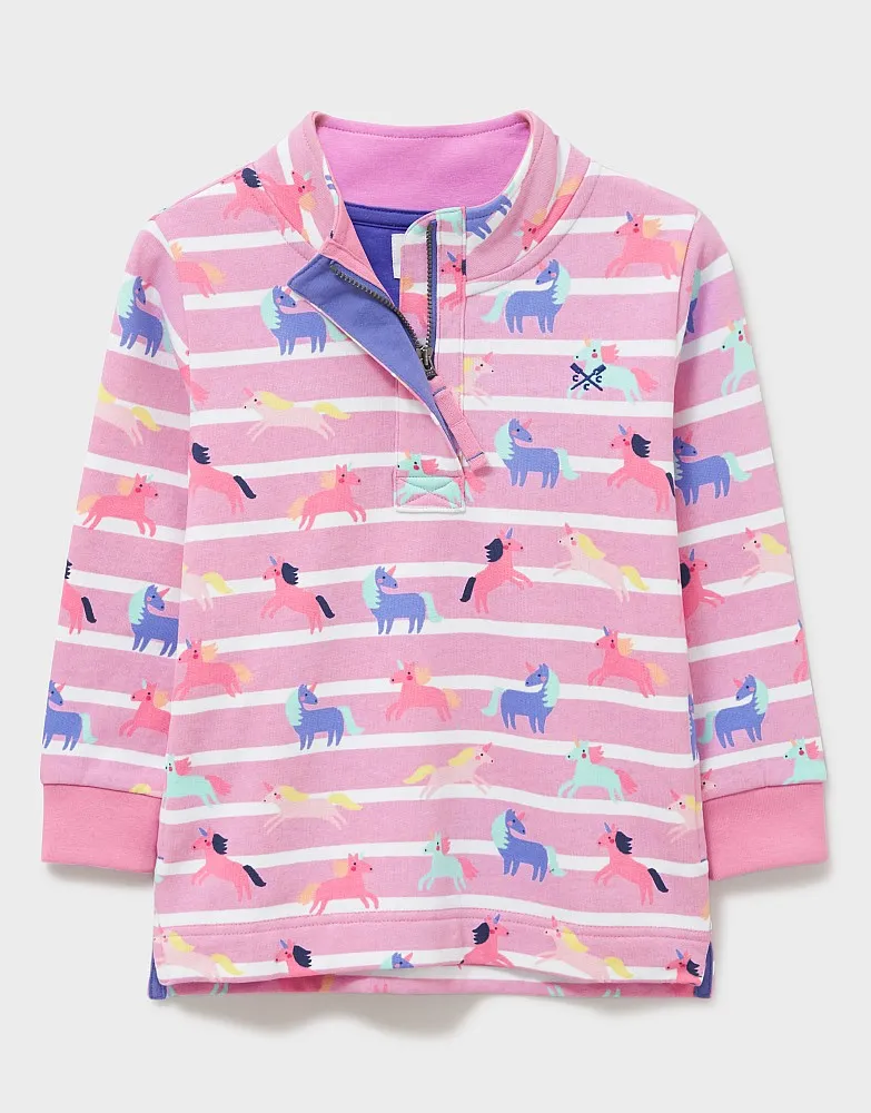 Girl's Unicorn Print Half Zip Sweatshirt from Crew Clothing Company