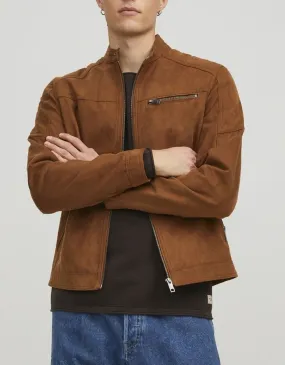 Jack & Jones Rocky Biker Faux Leather Look Jacket Cognac