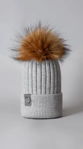 Mens Faux Harley Pom Pom Hat - Light Grey