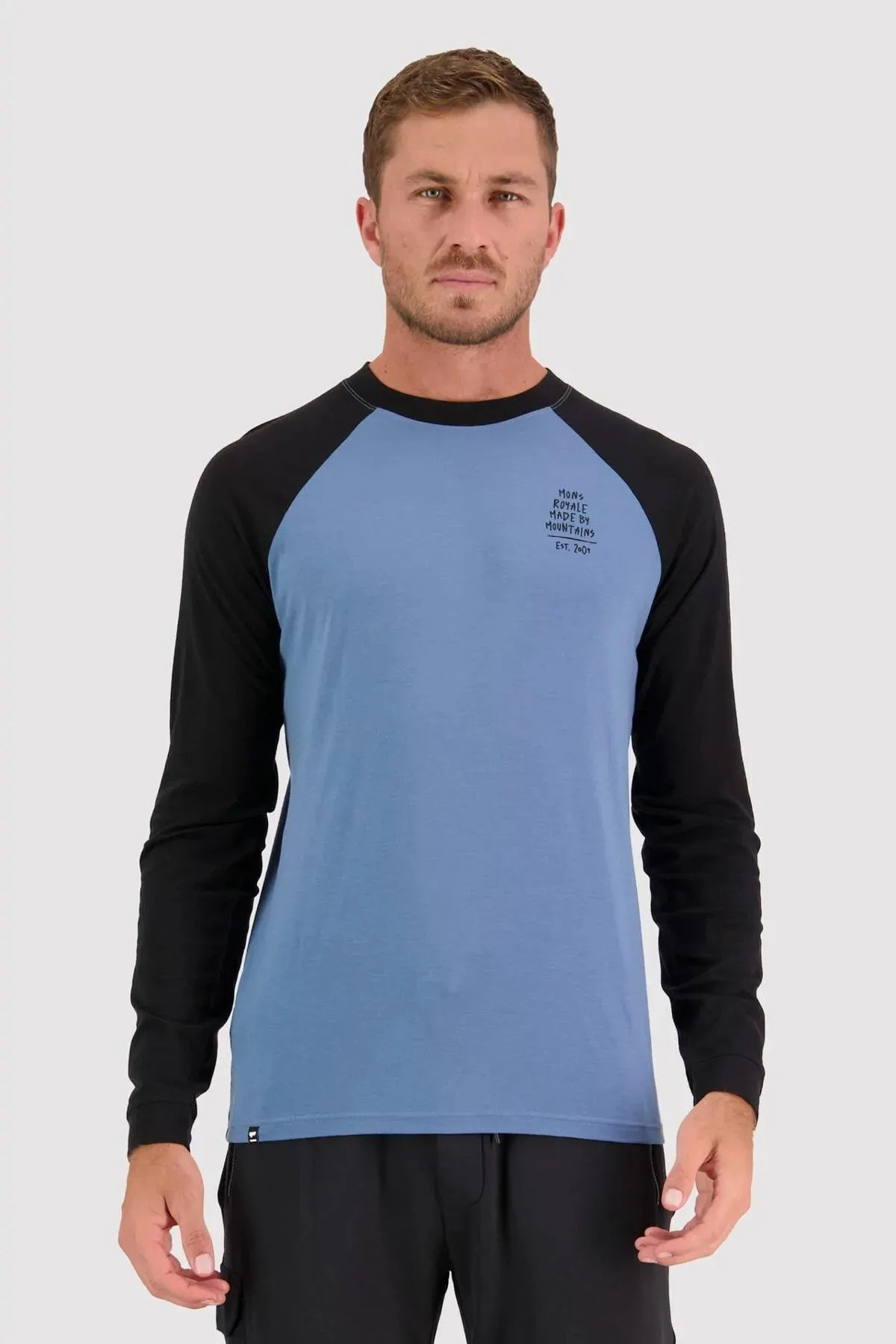 Men's Mons Royale Icon Merino Air-Con Ragaln L/S Jersey - Blue Slate / Black | Cycle Clothing UK