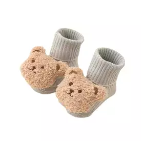 Non-Slip 3D Baby Floor Socks in Grey Bear