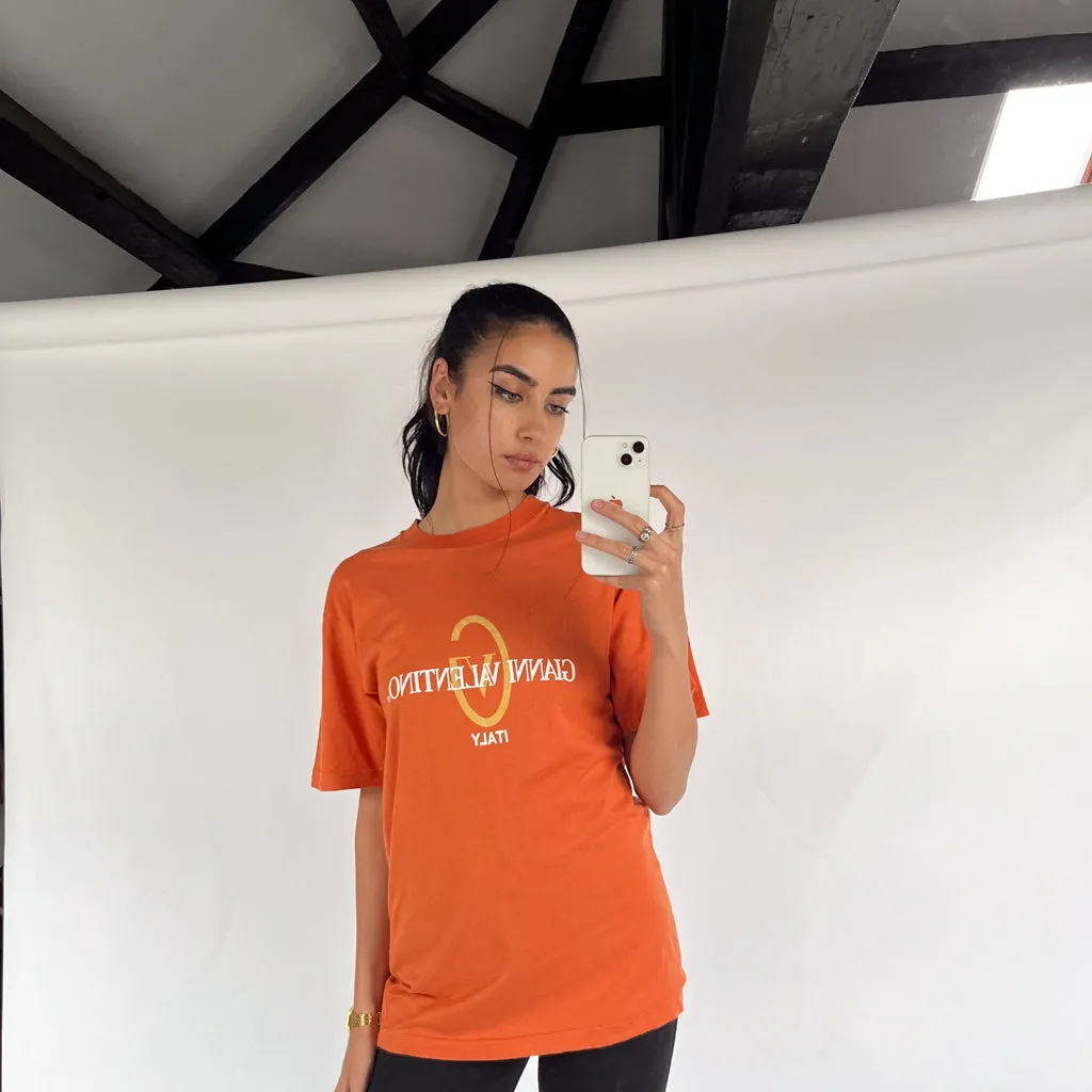 Orange 90s Valentino Spellout T-Shirt (S)