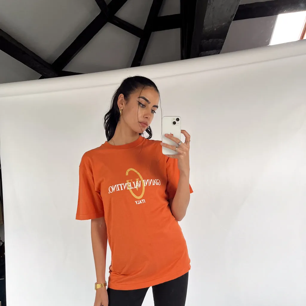 Orange 90s Valentino Spellout T-Shirt (S)