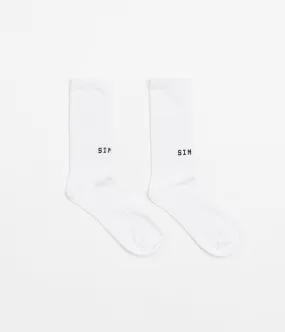 Simple Mono Logo Socks - White