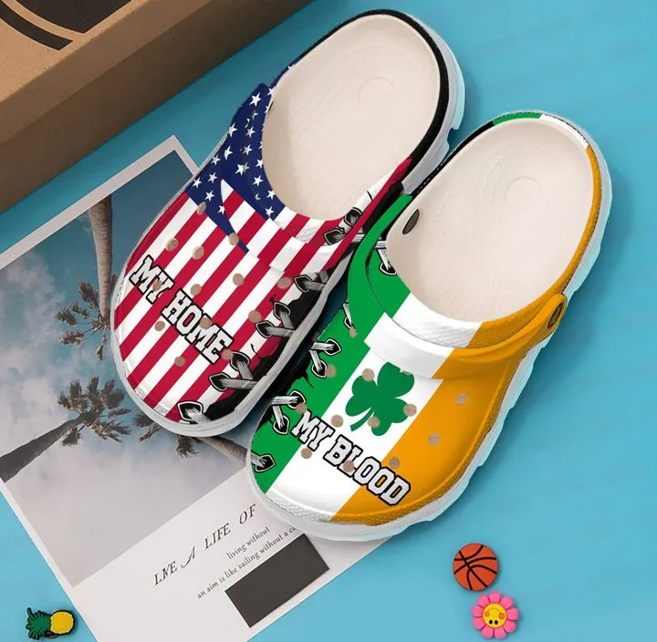 St Patrick’s Day American Flag My Home My Blood Irish Crocband Crocs Shoes