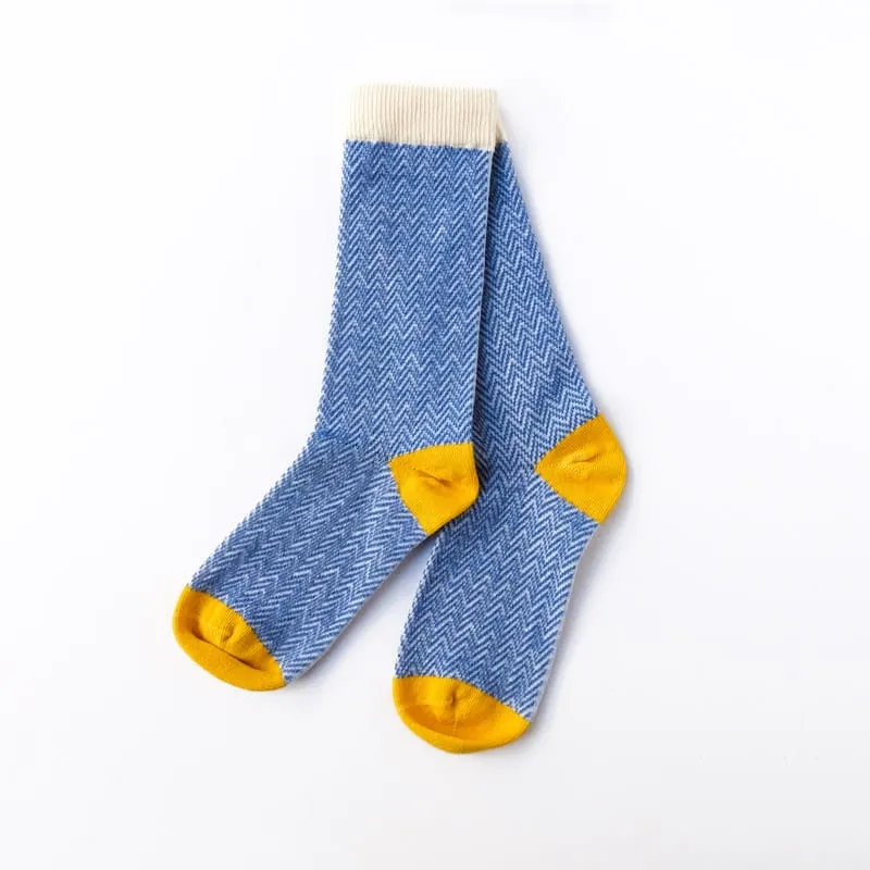 Textured Herringbone Crew Socks - Cornflower