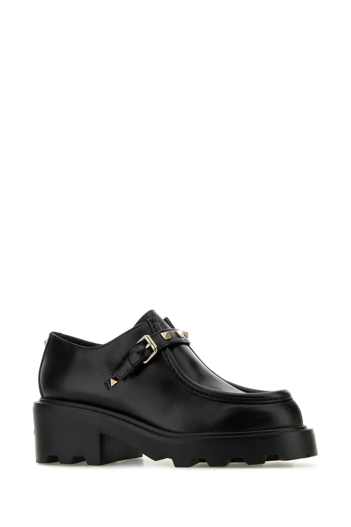 Valentino Garavani Black Leather Rockstud Monk Strap Shoes