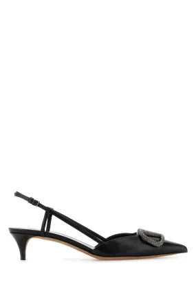 Valentino Garavani Black Leather V Logo Signature Pumps