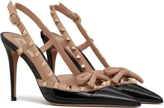 Valentino Garavani Rockstud Bow 100mm patent slingback pumps Black