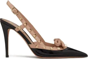 Valentino Garavani Rockstud Bow 100mm patent slingback pumps Black