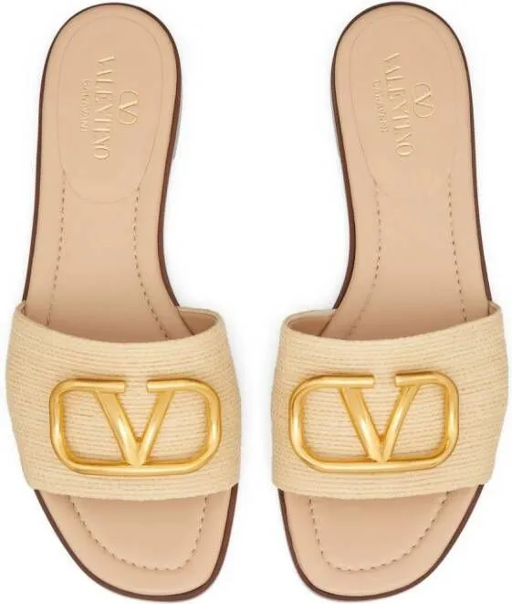 Valentino Garavani VLogo Signature leather slides Neutrals