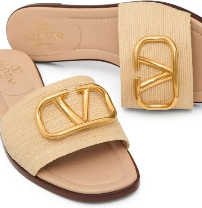 Valentino Garavani VLogo Signature leather slides Neutrals