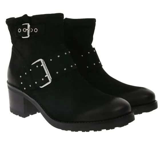 Venturini Milano botines rocky mujer botas biker de cuero real negro