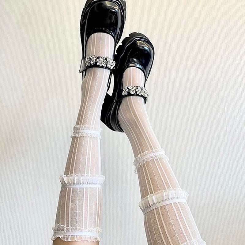 White lace retro calf socks knee high buy 2 get 1 free