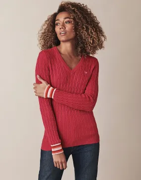 Women's Heritage Tipped Cable V Neck Jumper from Crew Clothing Company