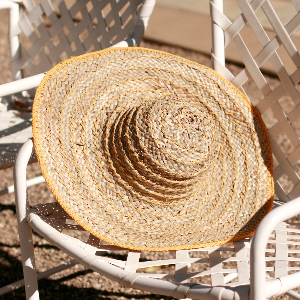 Yellow Balinese Pecatu Wide Round Straw Hat